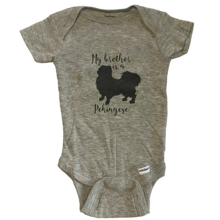 

My Brother Is A Pekingese Cute Dog Baby Bodysuit - Pekingese One Piece Baby Bodysuit - Grey