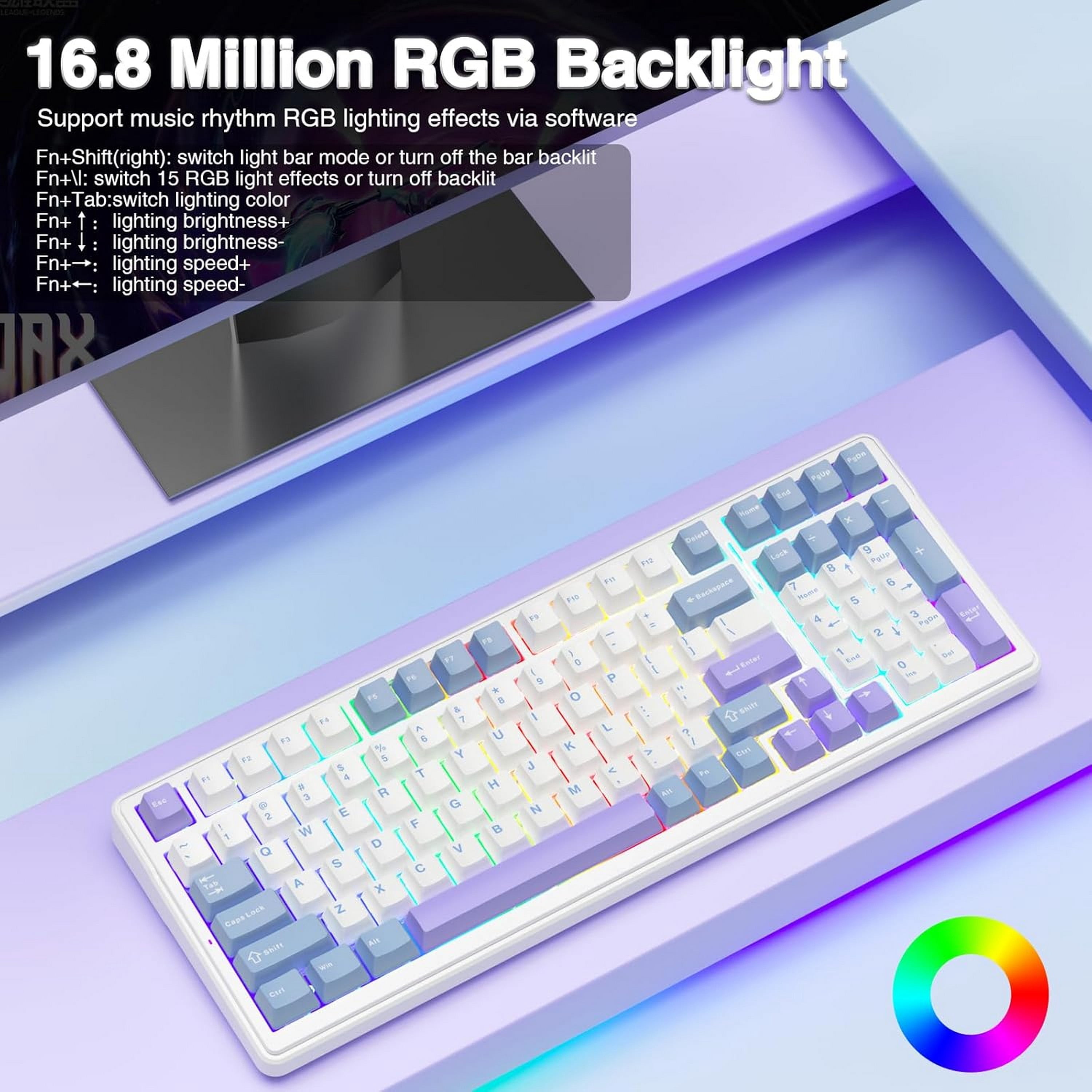 AULA F99 96% Wireless Mechanical Keyboard, Hot Swappable, Tri-Mode Bluetooth 5.0/2.4GHz/USB-C, Pre-Lubed Linear Switches, RGB Backlit, Macro Support,Blue/Purple/White