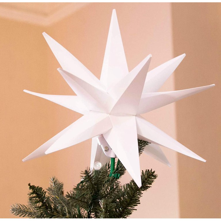 Elf Logic 12 Moravian Star Tree Topper - Easy Assembly. Beautiful Bright White 3D Lighted Christmas Star Tree Topper or Hanging Porch Light (12 inch