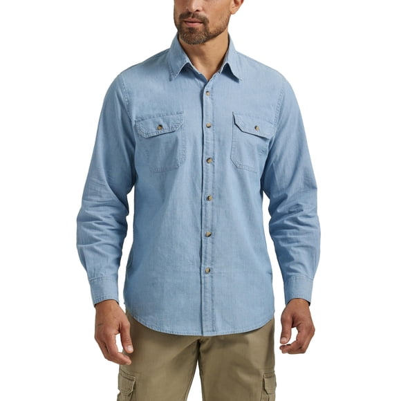 Camisa Wrangler Authentics de manga larga, clásica, tejida en cambray claro