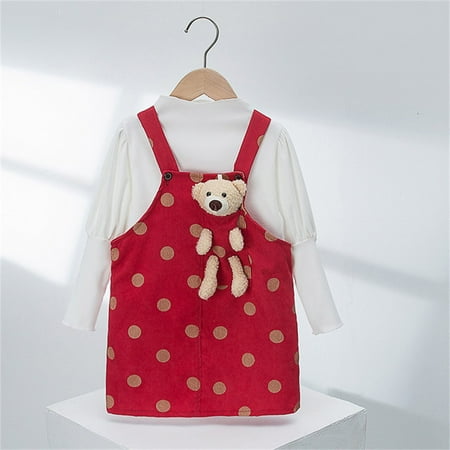 

Hunpta Kids Children Toddler Baby Girls Solid Long Sleeve Blouse Tops T Shirt Polka Dot Coartoon Suspender Skirt Outfit Set 2PCS