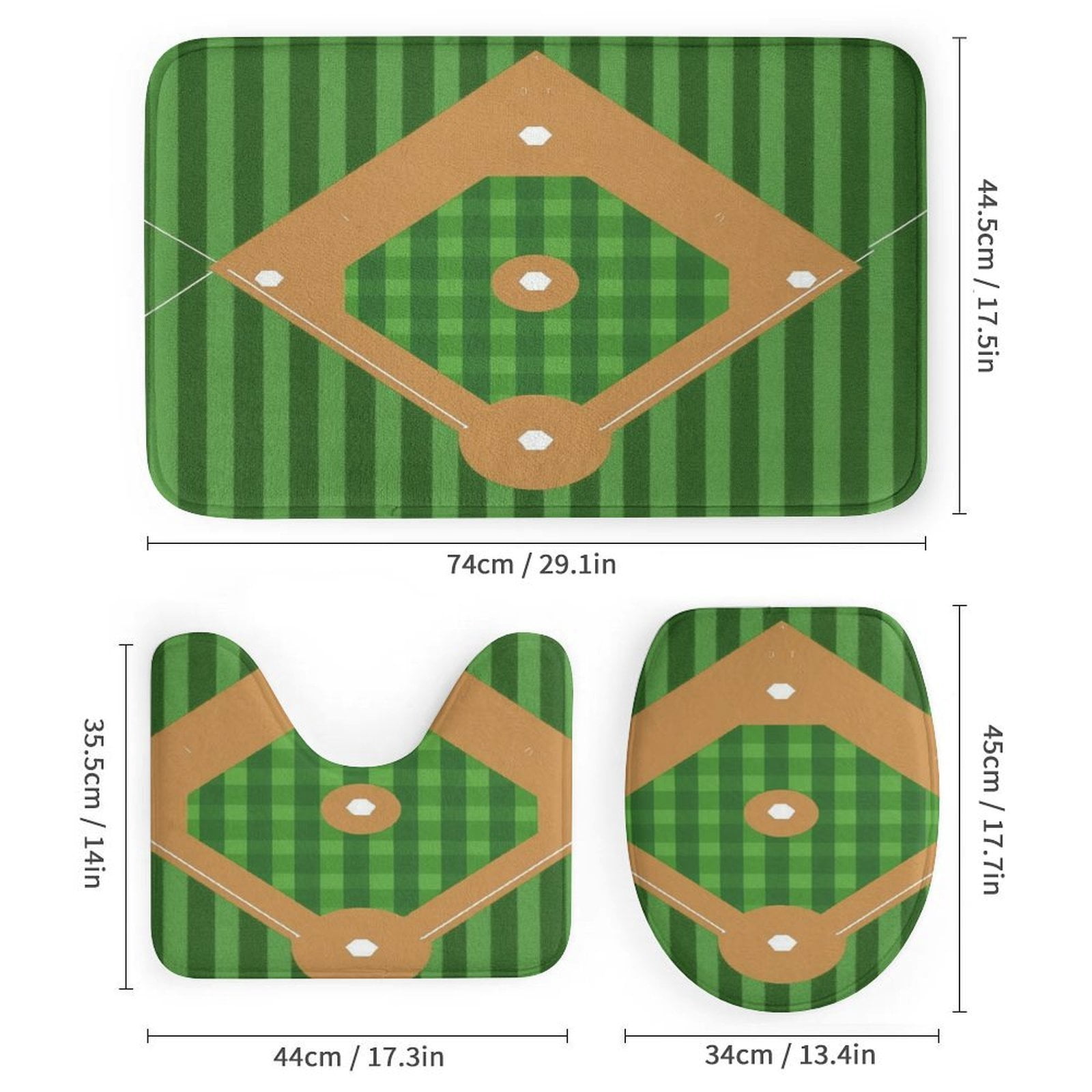 Modern Baseball Field Pattern (1)-1 Shower Curtain Sets Non-Slip Rugs Bath Mat Toilet Cover U Shaped Mat 4 Pcs