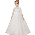 thumbnail image 3 of Lace Tulle Wedding Flower Girl Dress Long Sleeve Princess First Communion Dresses Pageant Tutu Gowns (White 4 -5Years）, 3 of 8