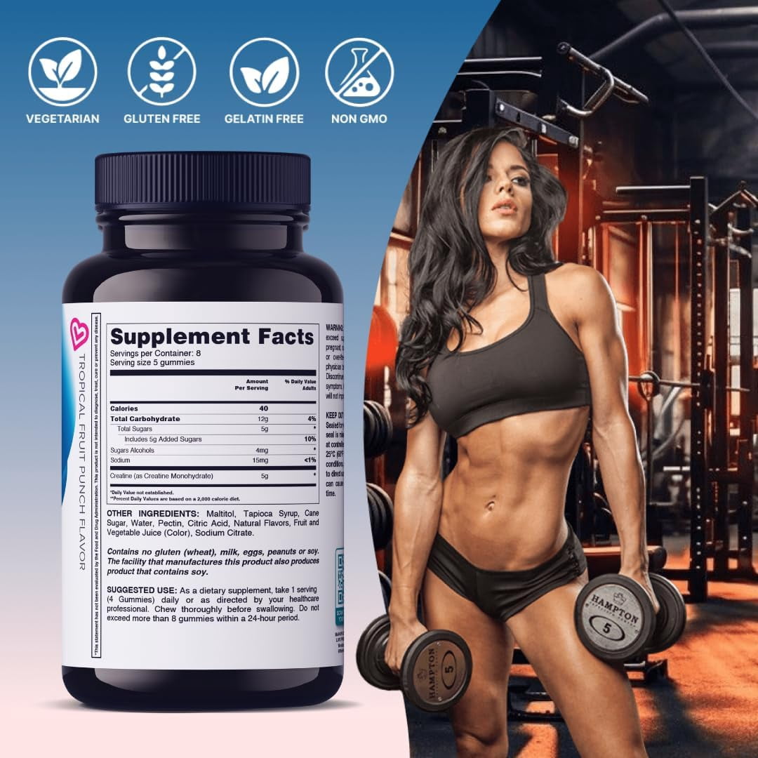 LIVS Creatine Monohydrate Gummies – Pre Workout Creatine for Women & Men | Tasty Gummy Vitamins for Energy, Strength & Muscle | Sugar Free, Gluten Free, Vegan Creatine Supplement for Gym – 80 Count
