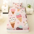 thumbnail image 4 of Manfei Ice Cream Cat Twin Sheets, Cartoon Love Heart Bedding, Pink, 3pcs, 1 Flat Sheet, 1 Fitted Sheet and 1 Pillowcase, 4 of 6