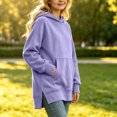 thumbnail image 2 of Jalioing Girls Long Hoodies Oversized Long Sleeve Side Slit Pullover Tops Fashion Solid Hooded Sweatshirt with Pocket, 2 of 7
