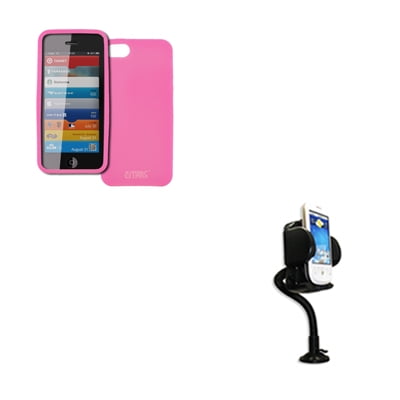 Pink Flexible Silicone - EMPIRE Apple iPhone SE / 5S / 5 Case Flexible Silicone Skin Pink Glows in the Dark Green + Car Dashboard Mount