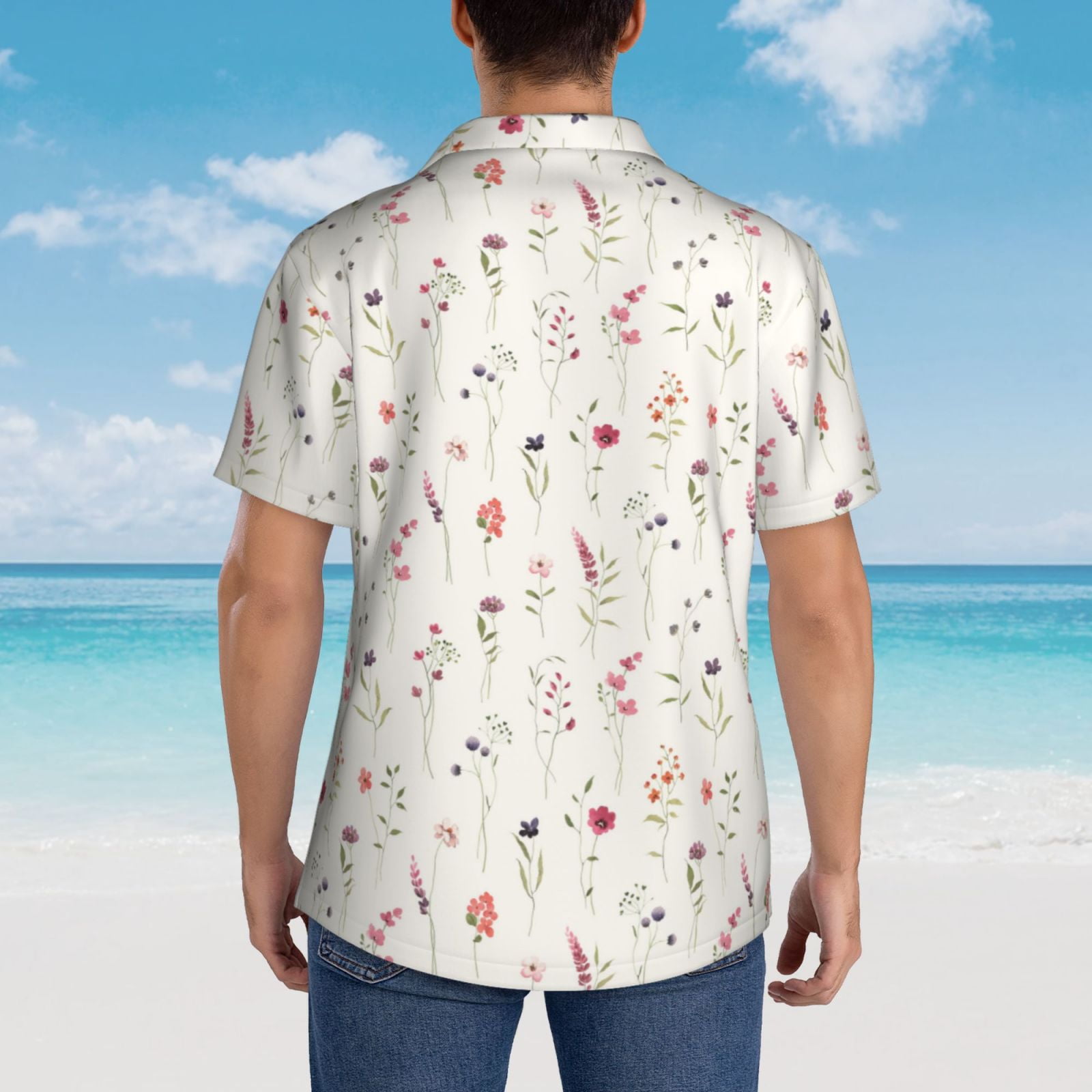 Logiee Wildflower Watercolor Print Mens Hawaiian Shirts,Loose-Fit Short Sleeve Button Down Tropical Aloha Beach Shirt,Summer Vacation Wedding Tops,Medium