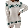 thumbnail image 2 of TIMIFIS Chandail de Noël pour Femmes Motifs de Rennes Flocon de Neige Chandail Tricoté Manches Longues Élans Floral Chandail Col Rond Adorable Laid Chandails de Noël Tenues Familiales Chandail Ample Tricot, 2 of 4