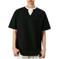 thumbnail image 2 of Fanxing Mens T Shirts Trendy Color Block Crewneck Short Sleeve Summer Tees Black XXL, 2 of 6