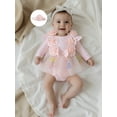 thumbnail image 4 of Spewahor Infant Baby Girl Fall Romper Dress 0 3 6 9 12 18 Months Crew Neck Long Sleeve Floral Print Lace Tutu Dresses Bodysuit with Headband, 4 of 9