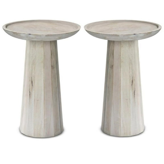 Home Square 2-Piece 13" Round Solid Wood Accent Table Set in White Wash