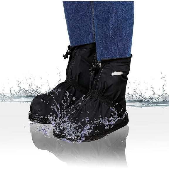 Waterproof Shoe Covers for Men & Women. 4-Pack, Black, 2XL