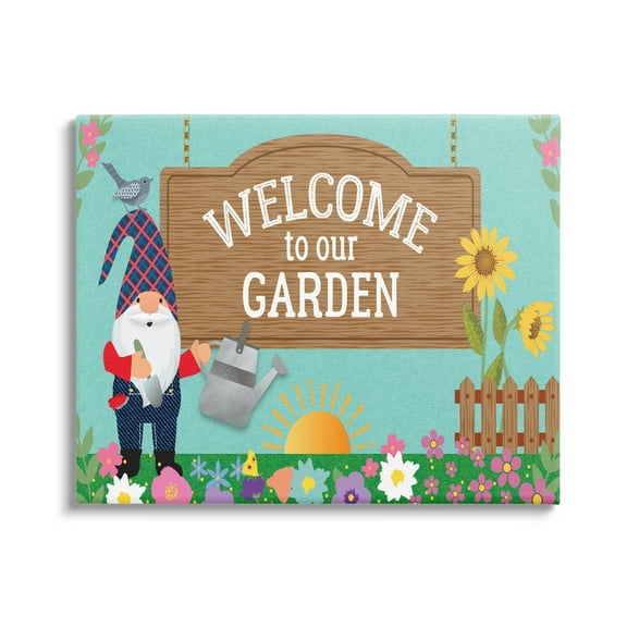 Welcome To Our Garden Gnome Fairy Tales & Fantasy Graphic Art Gallery Wrapped Canvas Print Wall Art