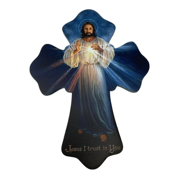 Glow Decor Divine Mercy Jesus I Trust in You Wall Cross 6 x 8 Inch