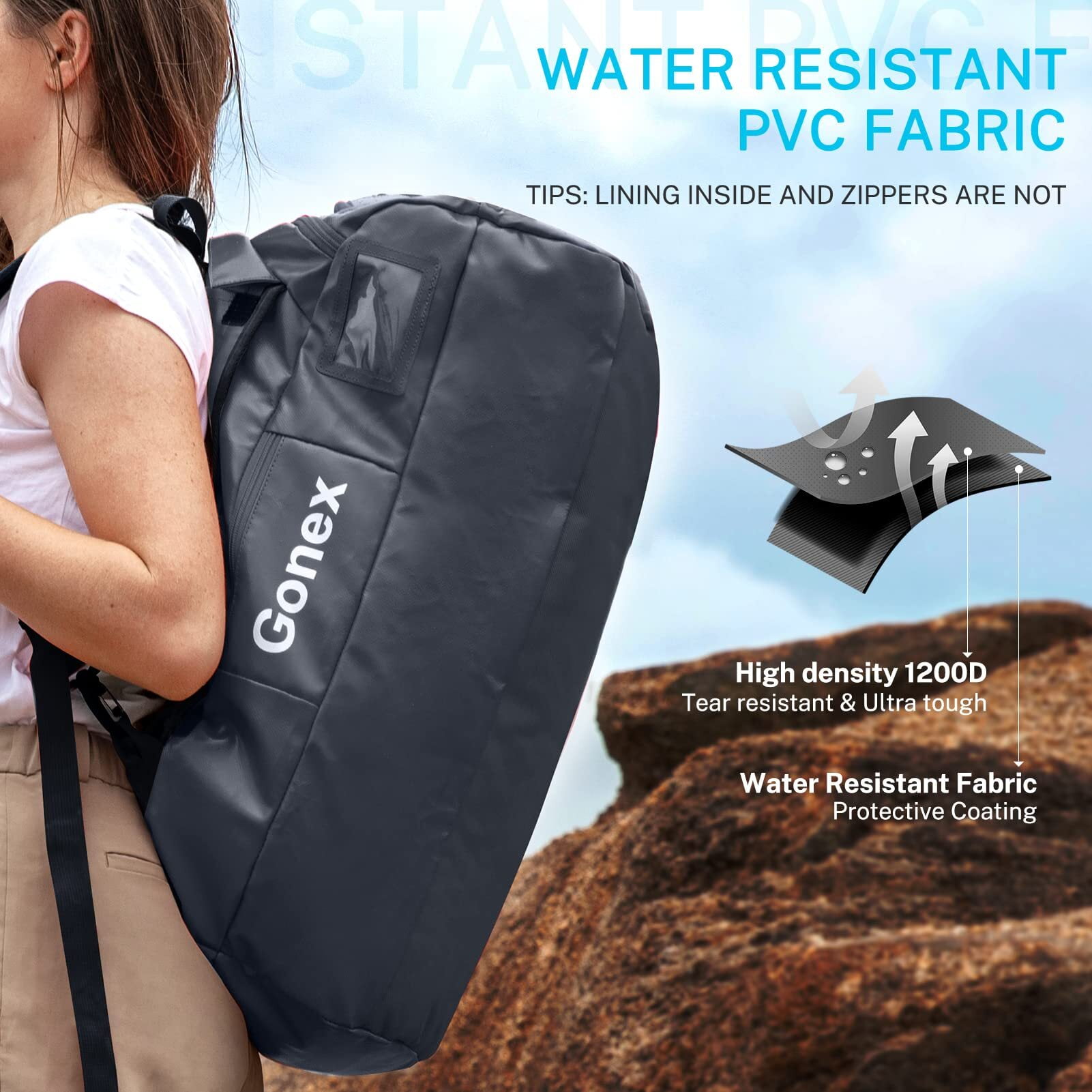 Gonex 60L Travel Duffel Bag Foldable Gym Bags Water-Repellent with Backpack Strap, Shoes Compartment