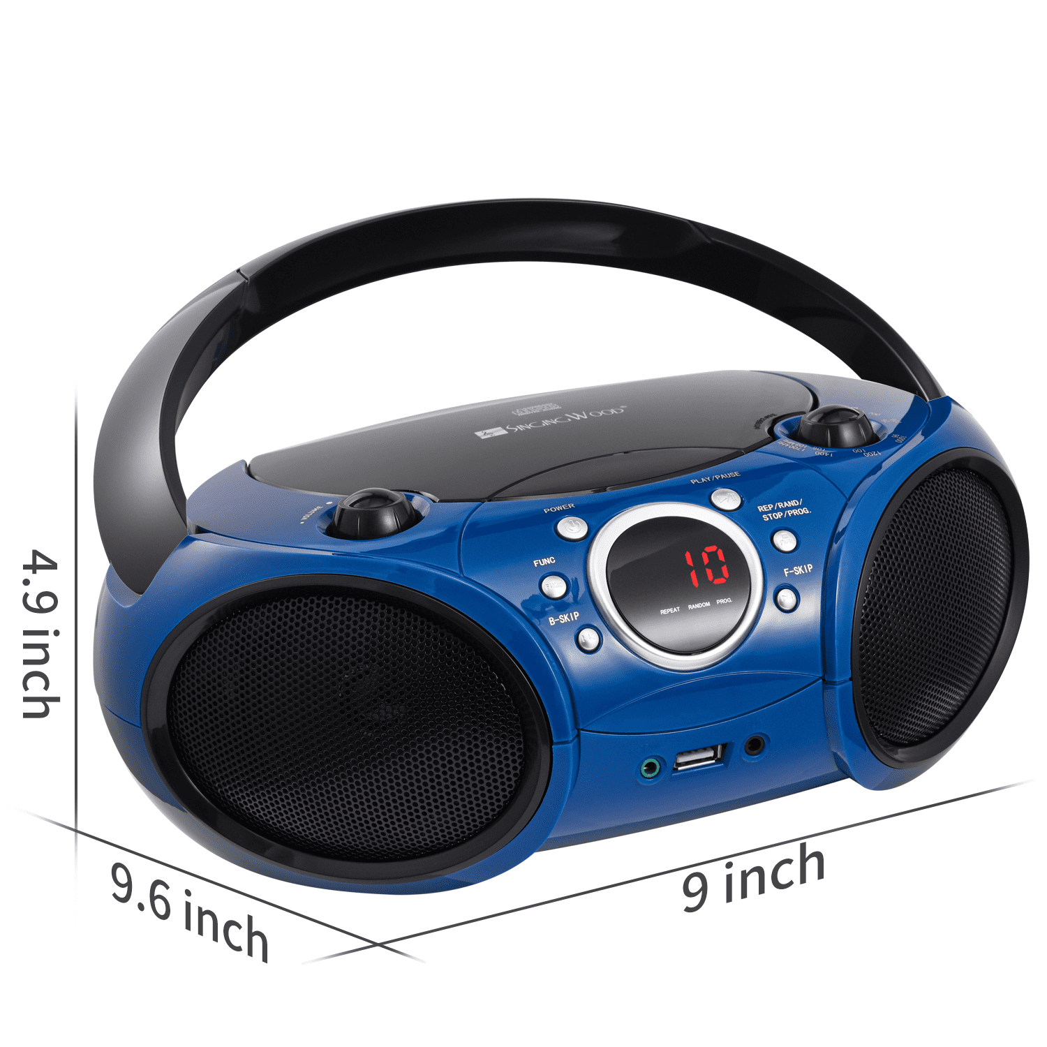 singing wood Portable Bluetooth CD Player Boombox with AM FM Radio, Aux In, Headphone Jack, AC/Battery, Blue