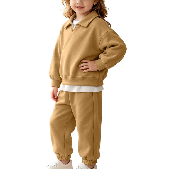 BLVB Toddler Boys Girls Clothes Solid Color Long Sleeve Lapel Sweatshirt and Jogger Pants 2 Piece Baby Fall Winter Outfits Set(Yellow,18-24 Months)