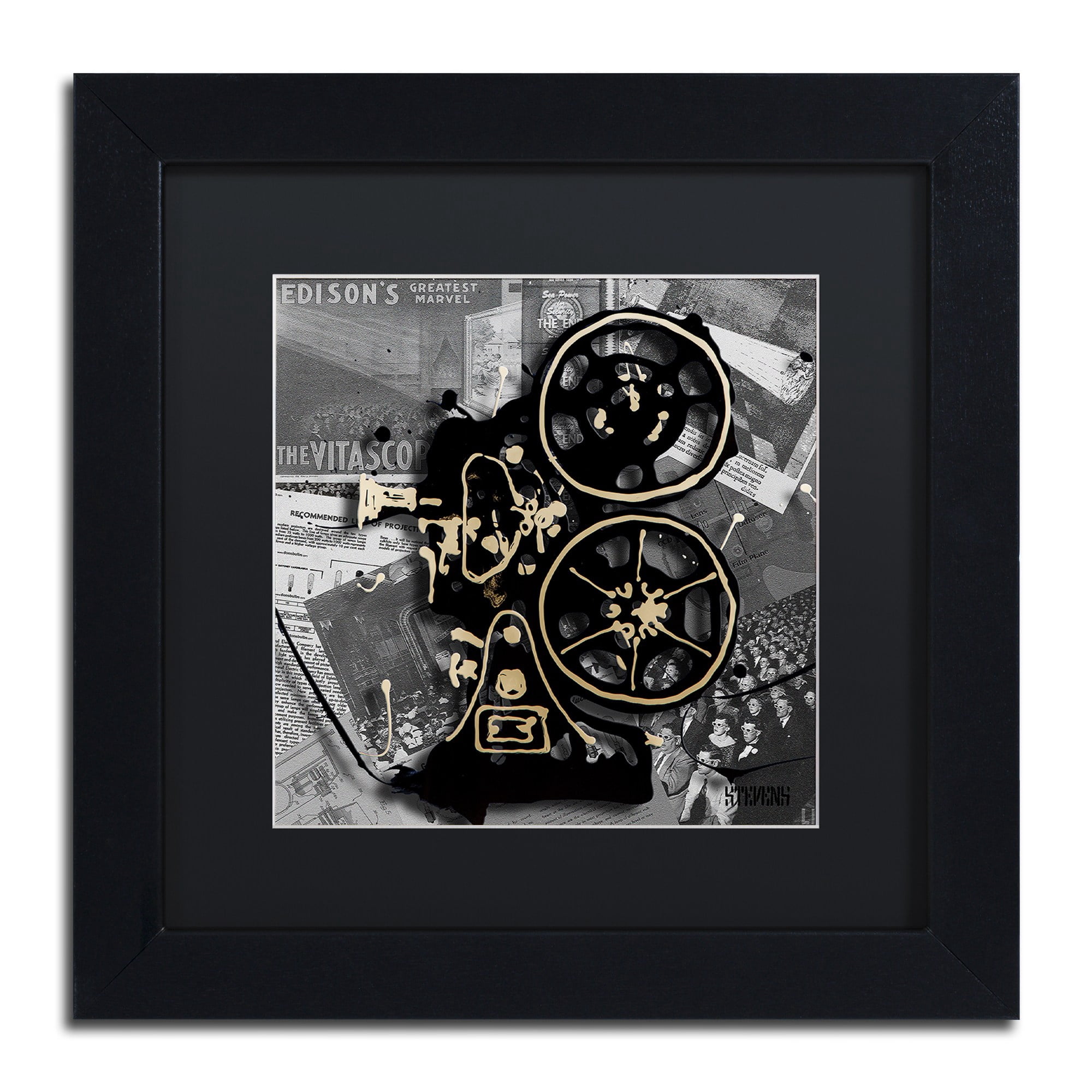 Trademark Fine Art "Movie Projector" Canvas Art by Roderick Stevens, Black Matte, Black Frame