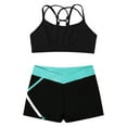 thumbnail image 3 of YiZYiF Kids Girls Sleeveless Double Straps Criss Cross Crop Top with Color Block Shorts for Dance Sports Workout B Blue Green 14, 3 of 7