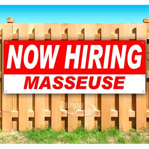 Now Hiring Masseuse 13 oz Vinyl Banner With Metal Grommets