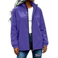 thumbnail image 5 of XUNKUSGA Rain Jacket Women Waterproof Fashion Full Zip Stand Collar Womens Windbreaker Jacket Casual Loose Women Rain Jacket with Adjustable Hem Drawstring,Purple,S, 5 of 9
