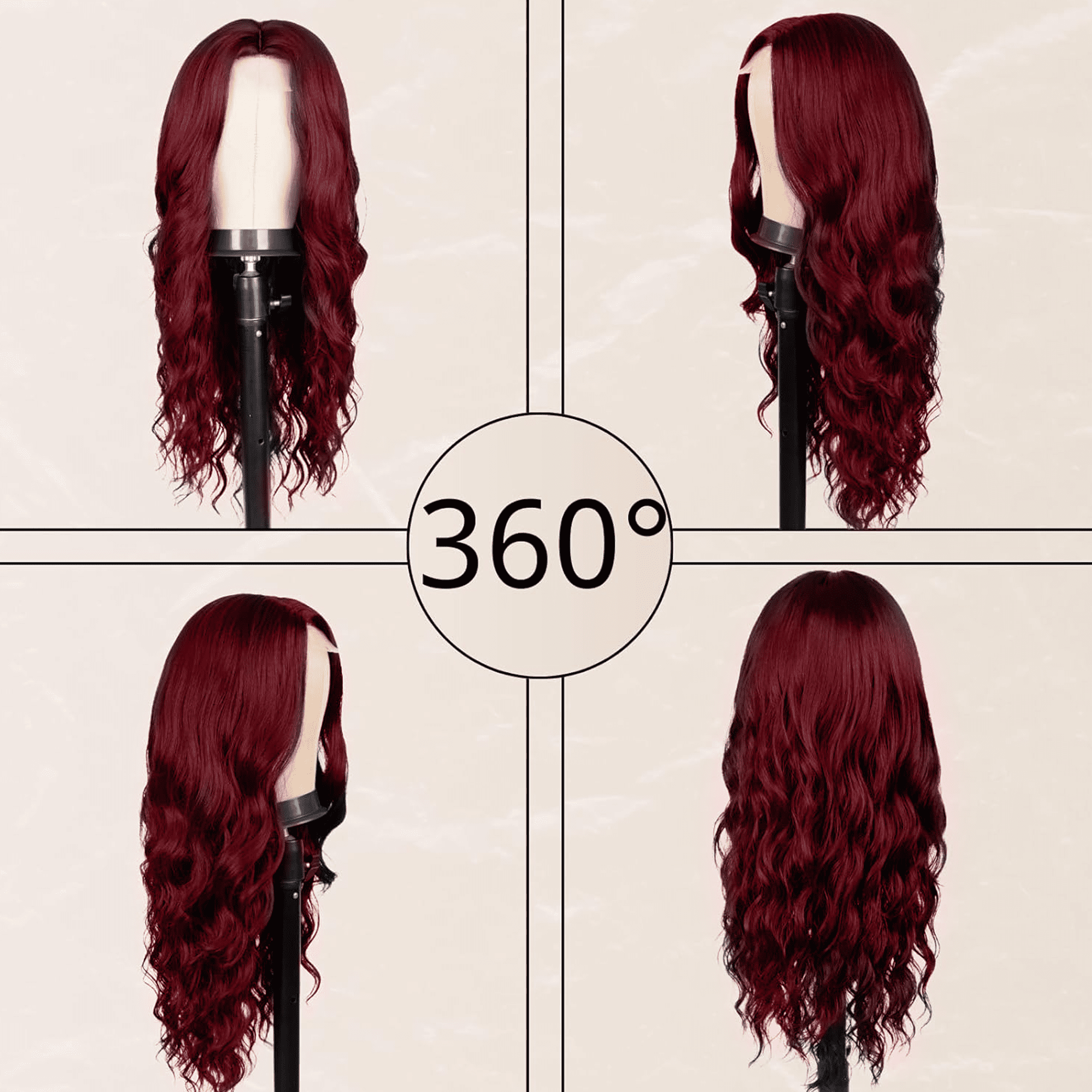 Morovan Long burgundy Wig for Women 26 Inch Middle Part Wavy Women Charming Hair Realistic Natural Looking Synthetic Heat Resistant Fiber Wig for Daily Party Use