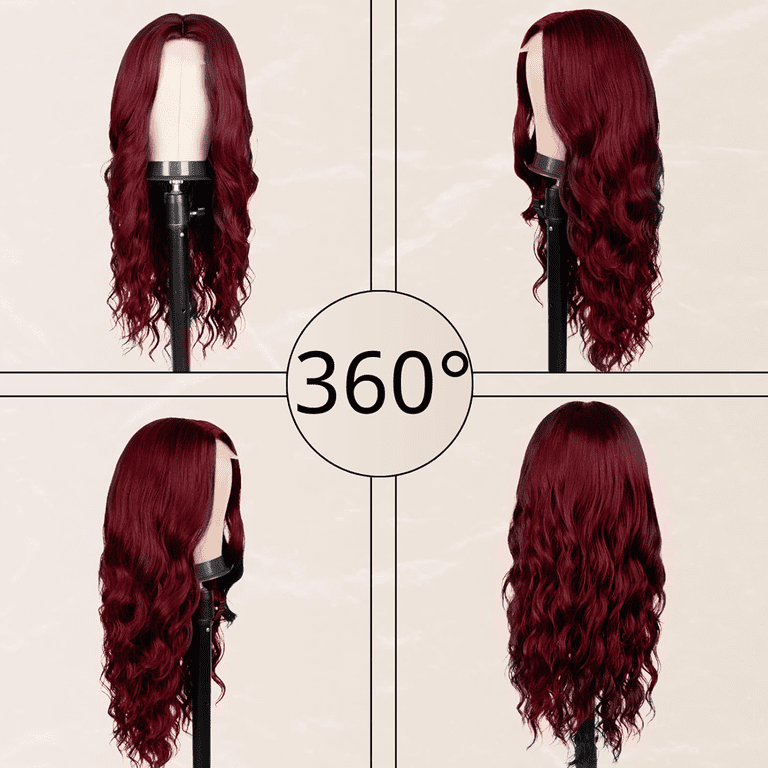 Morovan Long burgundy Wig for Women 26 Inch Middle Part Wavy  display picture 3