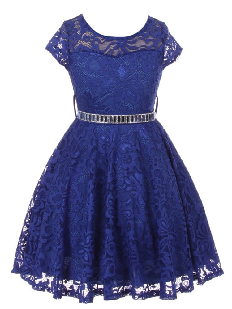 Just Kids - Little Girls Royal Blue Lace Stone Belt Special Occasion ...