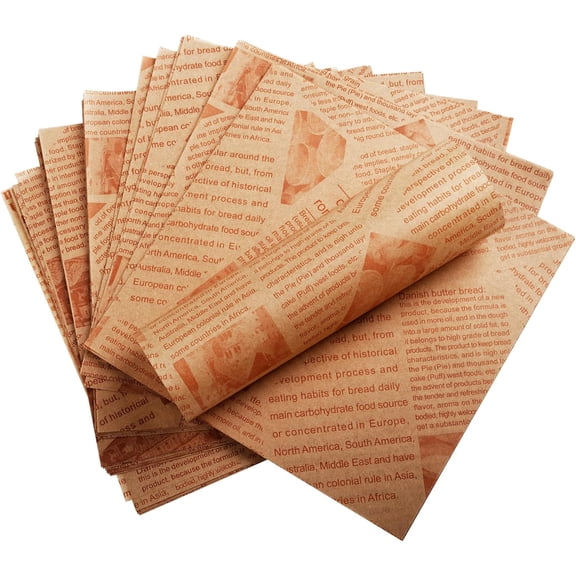 200 Pcs Deli Wax Paper Sheets for Small Size Food Basket and Plate liners 7 x 7 Inch Old Newspaper Style Printed Greaseproof Deli Paper (Brown)