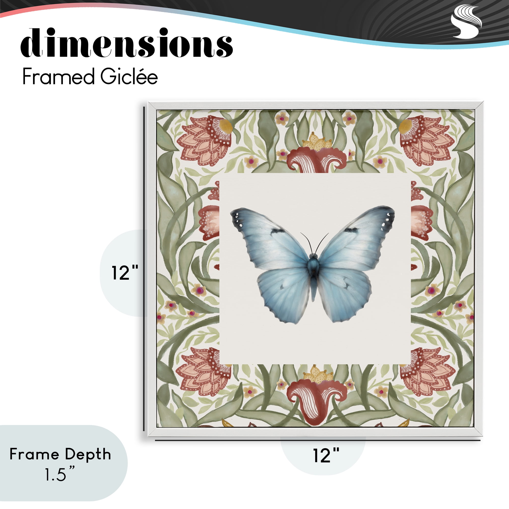 Stupell Industries Baroque Butterfly Vintage Flowers White Framed Giclee Art, design by Elizabeth Medley