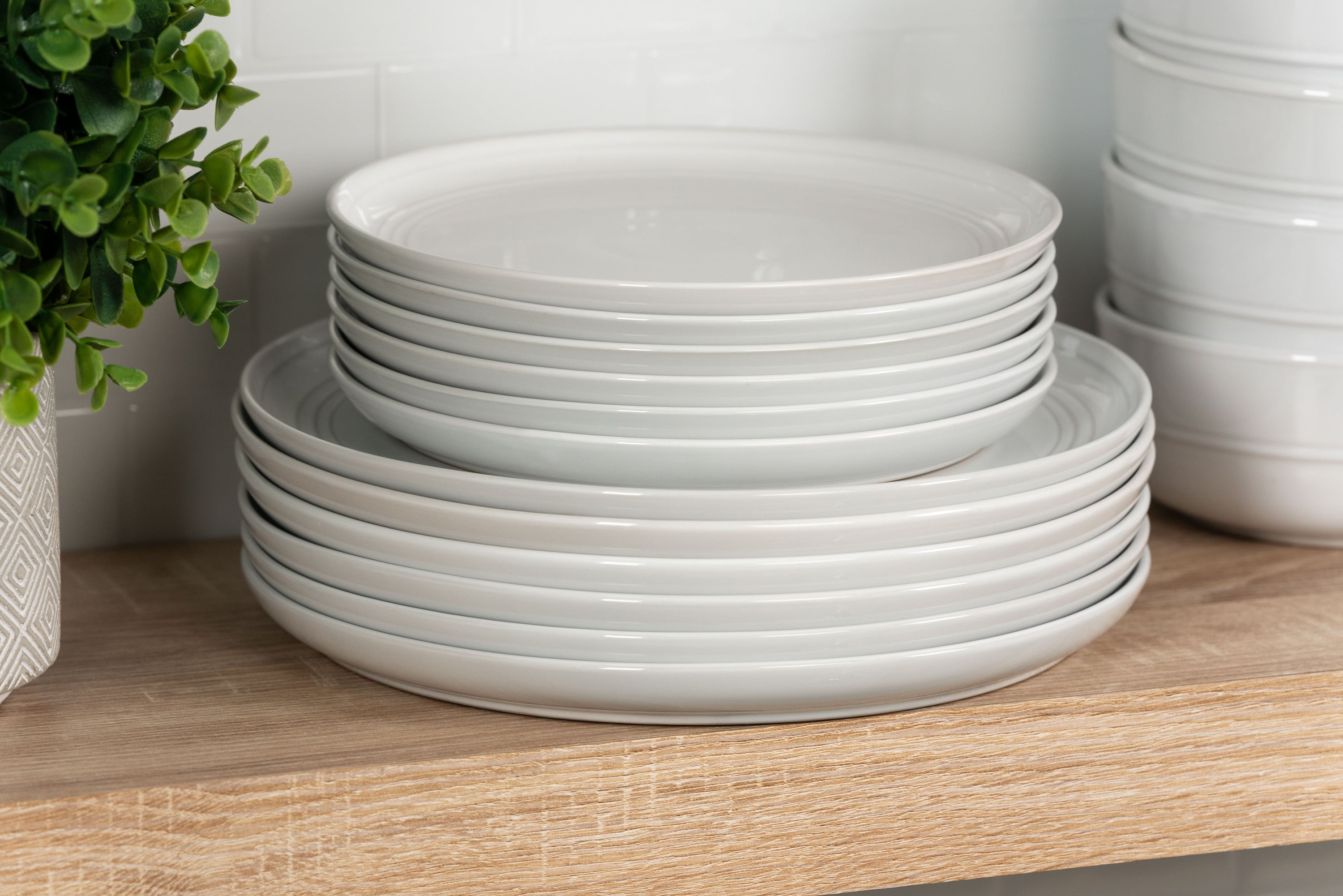 10 Strawberry Street Double Line 10.5" Round Stoneware Dinner Plate, Set of 6, White
