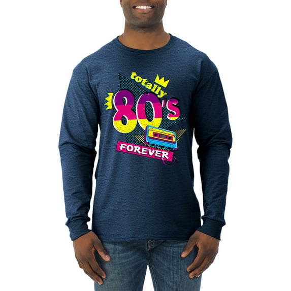 Totally 80's Forever Vintage Mens Long Sleeve Shirt, Vintage Heather Navy, XX-Large
