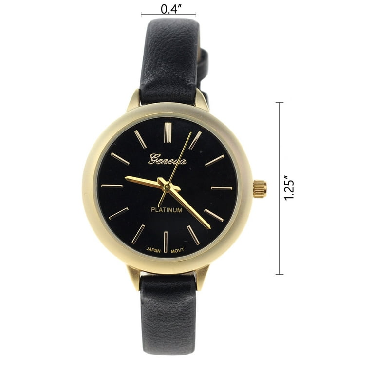 Women's Geneva Japanese Movement Stainless Steel Back Black Faux