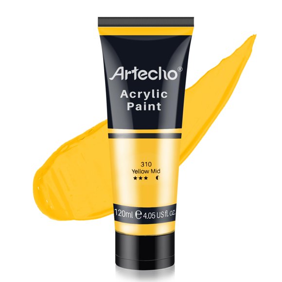 Artecho Yellow Acrylic Paint, Yellow Mid Paint (120ml / 4.05oz) Tubes, Art Craft Paints for Canvas, Rock, Stone, Wood, Fabric, Art Supplies