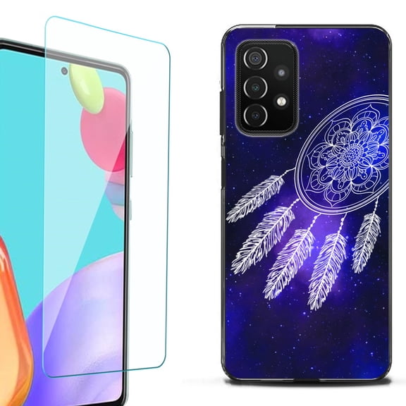 Slim-Fit Flexible TPU Gel Phone Case (black) for Samsung Galaxy A52 5G, with Tempered Glass Screen Protector, by OneToughShield ® - Dream Catcher