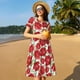 thumbnail image 4 of Fotbe Rose Flowers Vestido Largo de Moda para Mujer, Vestido Tipo Camiseta con Manga Corta y Estilo Casual a Rayas y Bloques de Color, 4 of 6