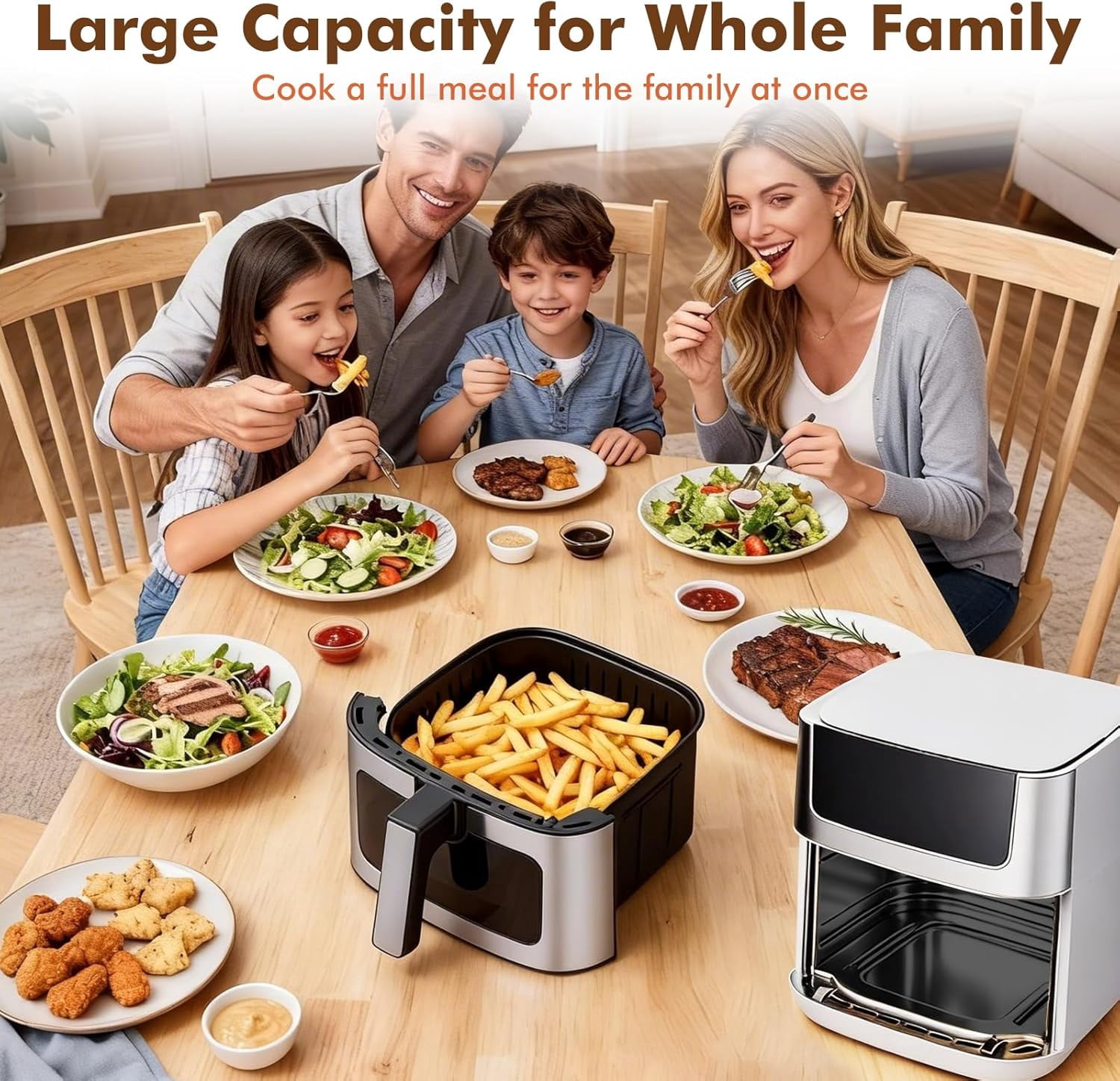 Atilioo 6.34Qt Air fryer with View Window & 8 Presets, Digital Touchscreen Stainless Steel Rapid Frying Cooker, Non-Stick & Dishwasher Safe, White