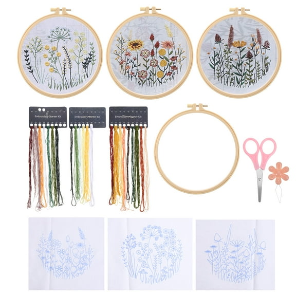 Uxcell Embroidery Kit for Beginners, 3 Sets Beginner Cross Stitching Kits, Flower