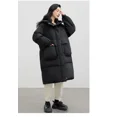 thumbnail image 3 of Abrigos de invierno para mujer, chaqueta acolchada con empalme de colores combinados, 90 % plumón de pato blanco, con capucha, abrigos largos y cálidos y gruesos, 3 of 5
