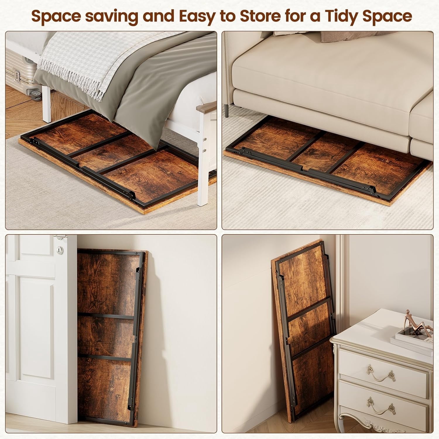Flycity No Assembly Folding Coffee Table, Leg Latches Portable Sturdy Floor Table Desk for Sitting on the Floor, Low Coffee Table for Living Room, Home, Office, Rustic Brown, 41.34"x21.65"x15.75"