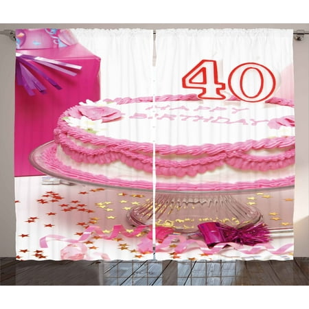40th Birthday Curtains 2 Panels Set Pink Cream Cake With 40th Birthday Curtains 2 Panels Set Pink Cream Cake With Candlesticks Present And Surprise Party Theme