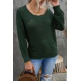 thumbnail image 1 of Women's Green Hollow-out Round Neck Knitted Sweater, 1 of 30