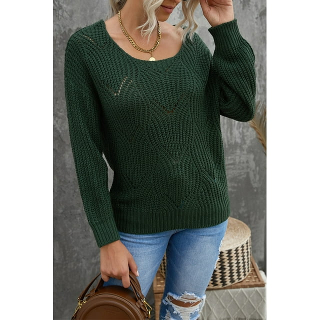 Pull en Tricot à Col Rond, Vert, à Motif Évidé, pour Femmes