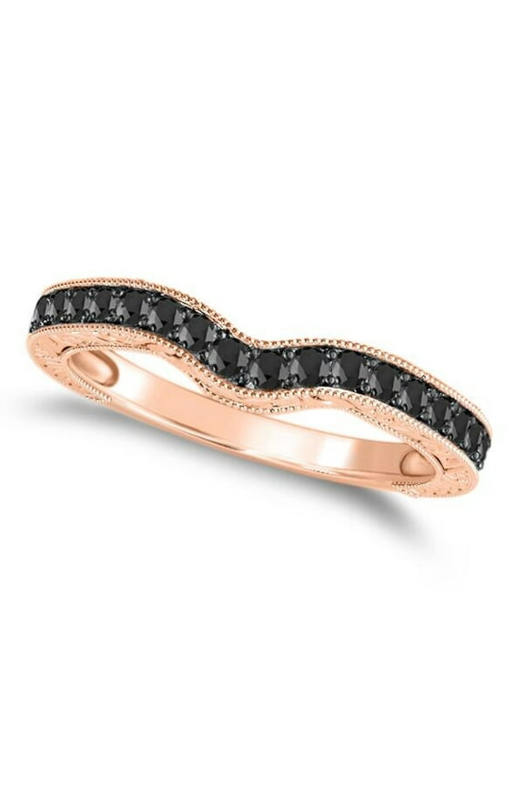 0.35 Ct Black Diamond Black Rhodium Plated Wedding Band In 10K Rose Gold