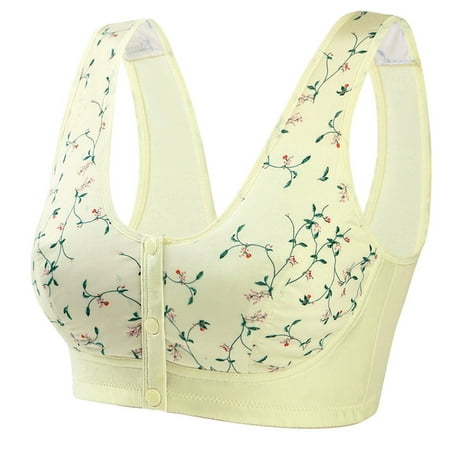 

Women Full Coverage Bra Wome No Steel Ring Front Button Vest Style Floral Print Bras