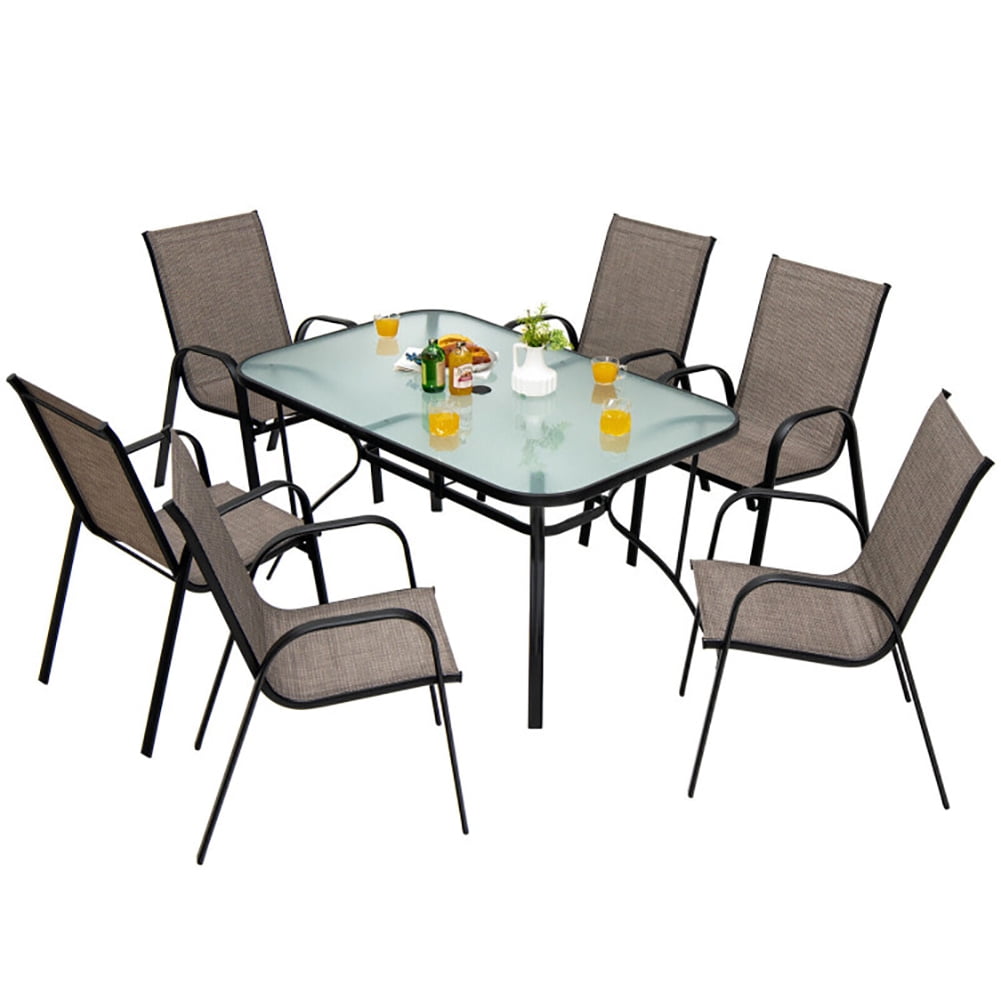 Aimee Lii 55" x 35" Patio Dining Rectangle Tempered Glass Table with Umbrella Hole, Outdoor Patio Furniture Aimee Lii 55" x 35" Patio Dining Rectangle Tempered Glass Table with Umbrella Hole, Outdoor Patio Furniture