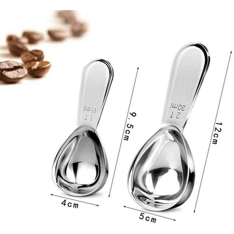 2 Pack Coffee Scoop, Tablespoon measure spoon contains 1 tablespoon (15ml)  and 2 tablespoons (30ml), Stainless steel long handle coffee spoon silver