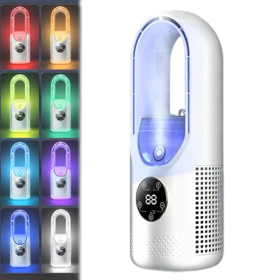 6-Speed Bladeless Electric Fan with 7-Color Light,with Cooling, , Personal Cooling Fan with Soft Airflow for Bedroom Office Indoor Travel Use