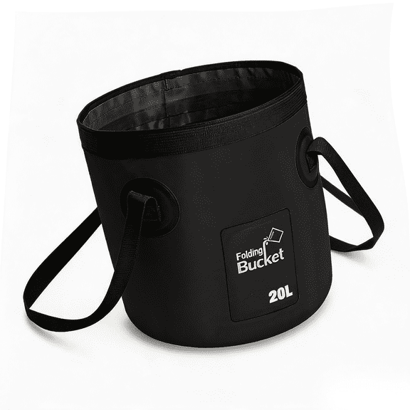 Collapsible Bucket with Handle, 5 Gallon 20L Multifunctional Foldable Water Container, Portable Waterproof Wash Basin for Fishing Camping Hiking Garden Car Washing (Black)